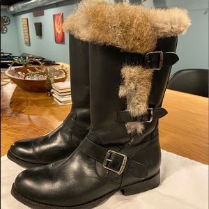 Frye Moto boot with rabbit fur